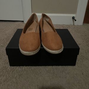 Ladies tan suede espadrille style shoe.